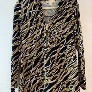 Michael Kors Black and Gold Chain Pattern Blouse